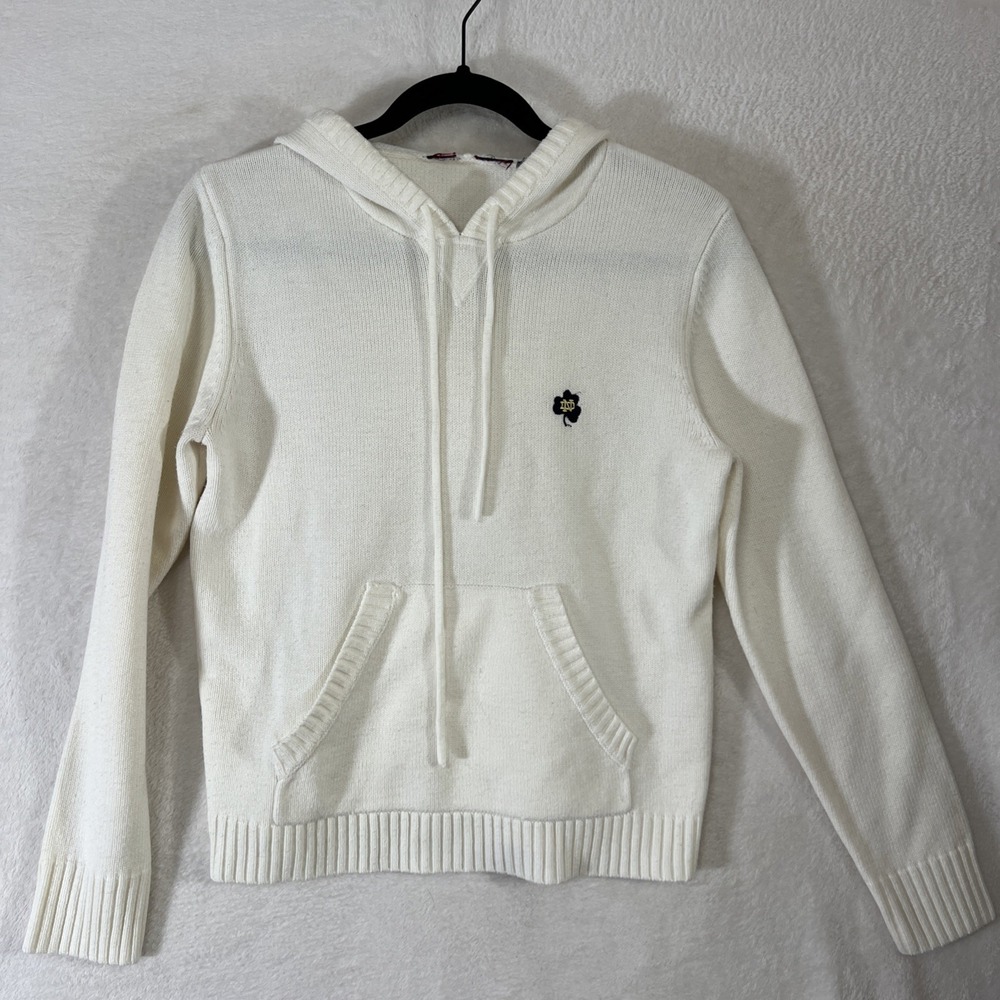 Women's Notre Dame White Cable Knit Sweater Hoodie With Pocket - Small